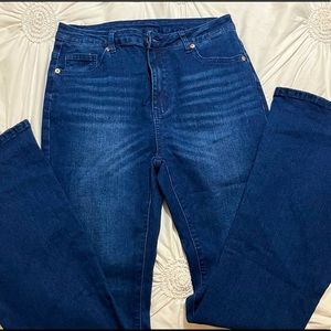 High rise blue jeans